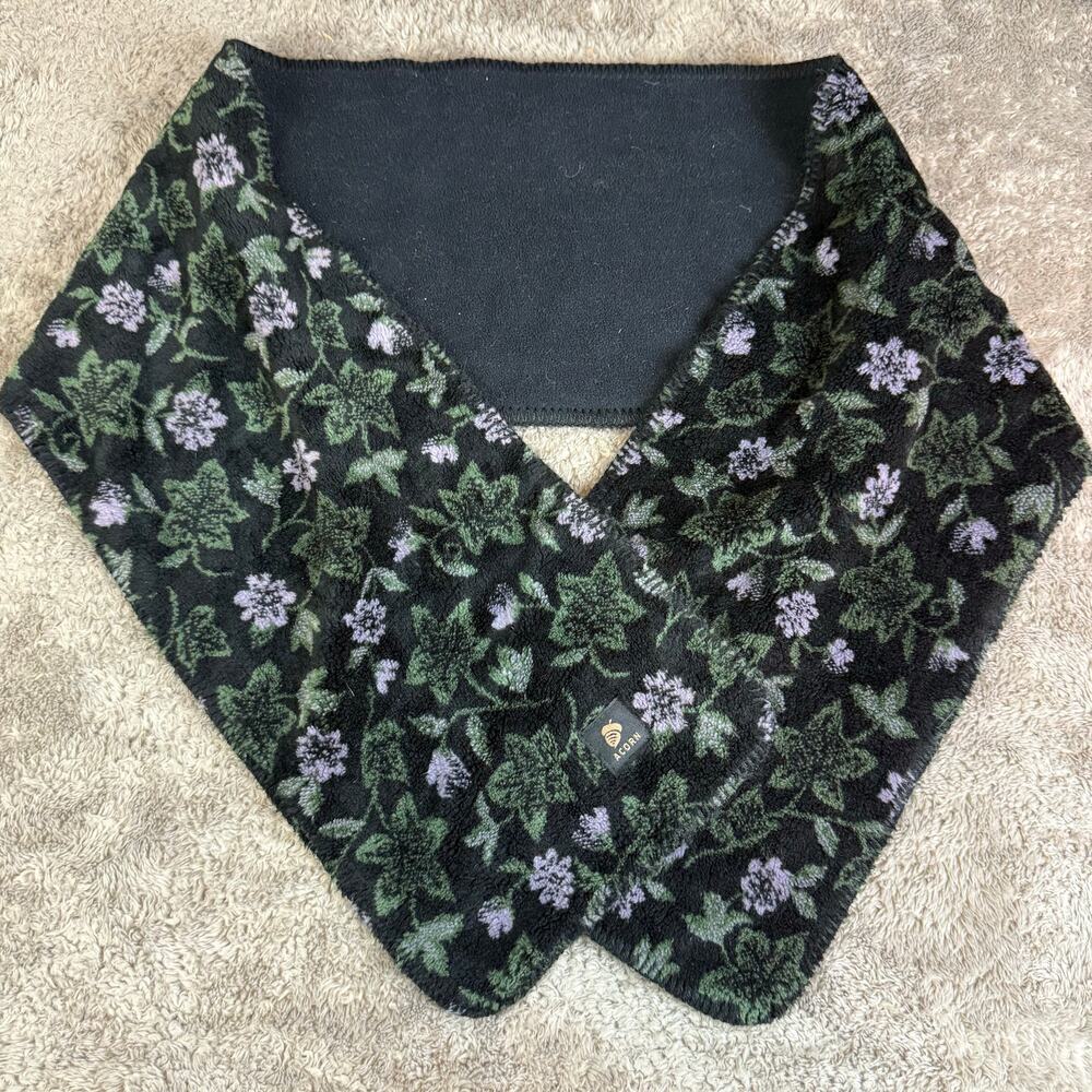 Acorn Fleece Plush Scarf Black Floral Purple Green Winter Outdoor Warm